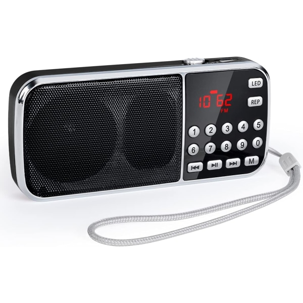 Bærbar radio, 3W AM/FM-radio 1200mAh med dobbelthøjttalere, L