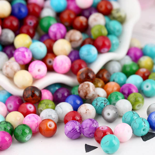 100 st Persikopulver Marmor Effekt Glaspärlor 8mm Runda Mixade