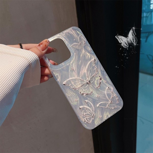 Skal för iPhone 13 & iPhone 14, glänsande fjärilsdesign, trendigt sött mjukt slimmat stöttåligt TPU skyddande mobilskal för kvinnor flickor, estetiskt