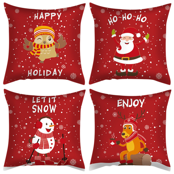 Christmas Pillowcase 45 x 45 cm, Set of 4 Short Plush Christmas P