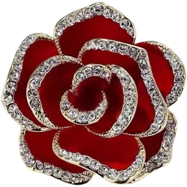 Kristall Strass Röd Blomma Brosch Dam Kamelia Nål Strass Blommig Brosch Dam Mode Kläder Brosch Smycke Tillbehör