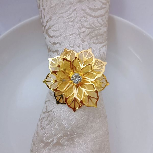 (Guld) Blomsterservietringe Sæt med 6, Udhulede Blomsterservietholder Prydning Eksklusiv H