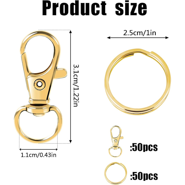 100 kpl/erä Kultaisia Kierrettäviä Lanyard-Solkia Avaimenperillä, Lobstereilla