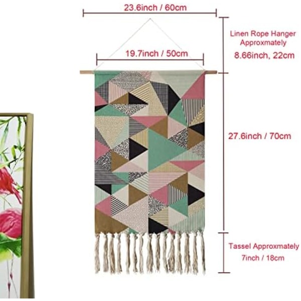 Puuvillainen seinävaate riippuva koriste, 20x34 suuri makramee kudottu boho chic bohemian abstrakti geometrinen painettu seinävaate D