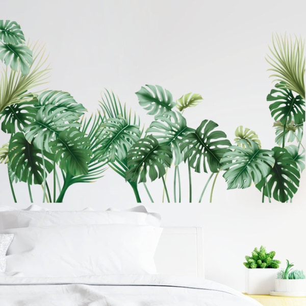 Tropiske palmeblade vægklistermærker til grøn plante i stuen