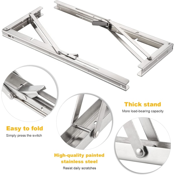 2 stk. 250mm vægmonteret foldbart beslag i rustfrit stål, foldbart konsolbeslag, kraftigt foldbart beslag