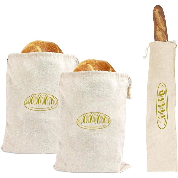 Brødpose Sæt med 3 stk Naturlinned Genanvendelige brødopbevaringsposer