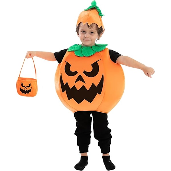 1-delars unisex barn halloween-pumpakostym med korg lämplig för barn Height 110-120CM