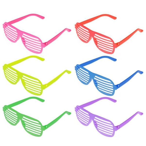 Kostymebriller, sett med 6 ikke-lysende briller, neonlys LED-briller Fram