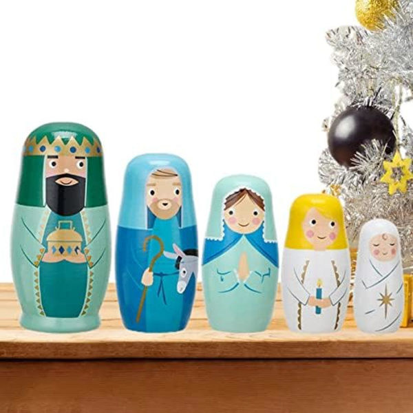 Træ russiske nestingdukker, stable Jesus nestingfigur, fødselsdags- eller julegave