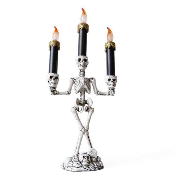 Halloween Kandelaber Lys, Halloween Lysestager med LED Lys Stativ Kranie Lysestager, Guld