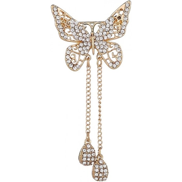 Fjärilsbrosch Rhinestones Kristall Kavajnål Mode Kostym Klänning Sweate Badge Broscher för Wo Gold