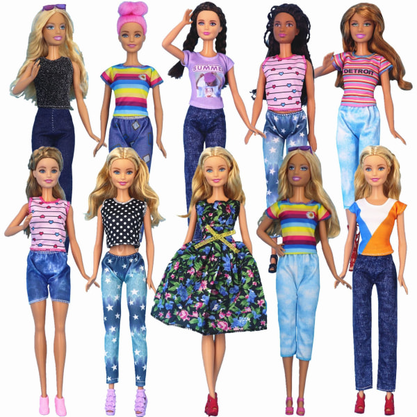 Tøj til Barbie, 10 stk Barbie dukketøj medfølger (top + bukser)