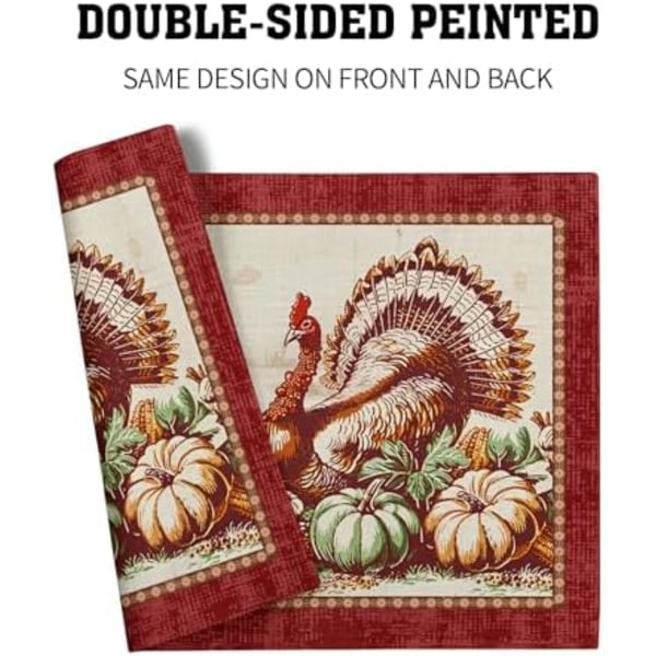 Thanksgiving Bordplader 12x18 Tommer Efterårs Høst Tyrkiet Efterår Græskar Solsikker Majs Bordplade Skridsikker Varmebestandig T