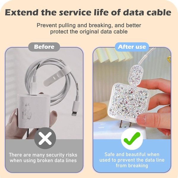 Kabelbeskytter til iPhone 18W/20W Oplader Klar Bølgekant Design, Datakabel Etui Ledningsbeskytter Telefonoplader Beskytter til iPhone XR 8 11 12 13 14