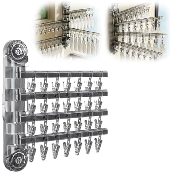 Tørkestativ Sokk Klips Sugkopp, Veggmontert Foldbar Sokk Tørkestativ, 180 Grader Rotasjons Multifunksjonelt Klesheng