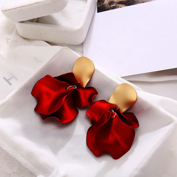 Røde elegante Boho røde roseblad hengende harpiks øredobber dråpe akryl lagdelt matte blomster øredobber statement overdrevne