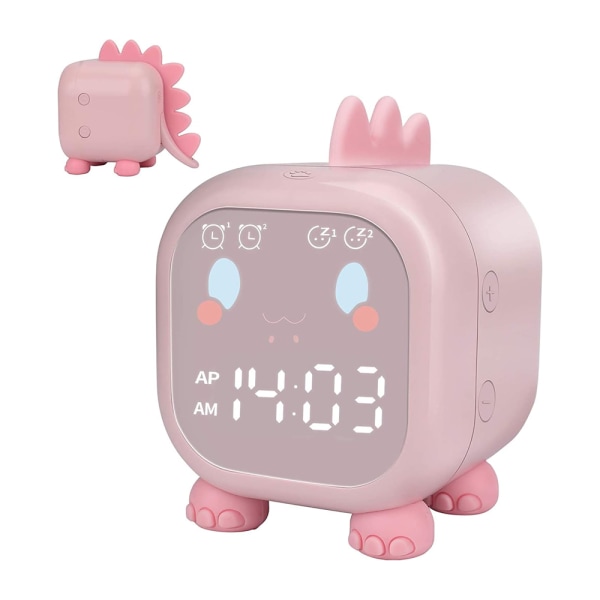 (Pink)Søde børns vækkeur, multifunktionelt justerbart natlys Countdown Snooze Voice Con