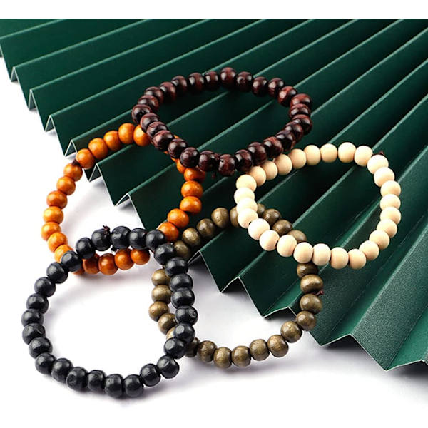 5 st Träpärlor Armband Bangles för Män och Kvinnor Elastiska