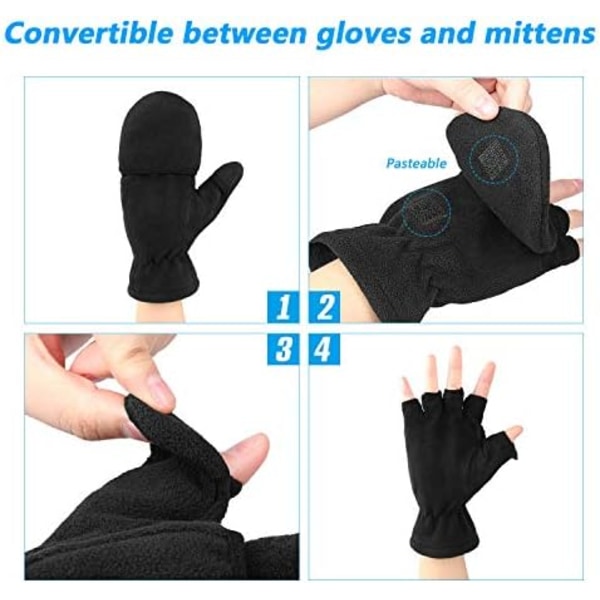 Vinterhandskar, fingervantar som kan konverteras till vantar, termisk polarfleece, isolerat foder, vindtäta