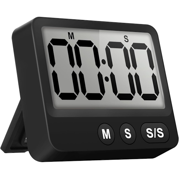 Timer (Sort), Digitalt Køkkenur, 100 Minutters Nedtælling og Timer, L-Formet Vinkel og Magnetisk Timer til Madlavning, Bagning, Sport og Yoga