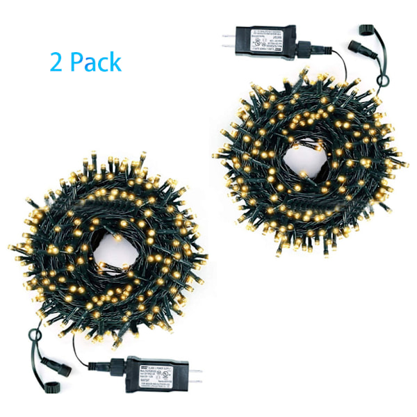 2PACK 151ft 400 LED-slingor Varmvitt Inomhus/Utomhus, Vattentät 8 lägen Julbelysning, Gr