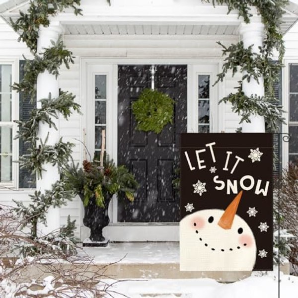 Let It Snow Lumikolon ja Lumihiutale Puutarhalippu 12 x 18 Tuumaa Kaksisivuinen Ulkona, Joulu Talvi Loma Piha Ulkokoriste