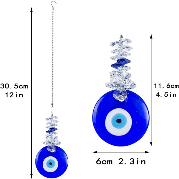 Blå Glas Ond Öga Talisman med Kristallpärlor - Lyckobringare, Hem, Kontor, Bildekoration, Välsignelse Ornament, Refl