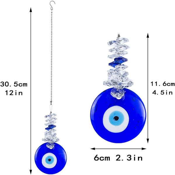 Blå Glas Ondt Øje Talisman med Krystalperler - Held og Lykke Charm, Hjem, Kontor, Bil Dekoration, Velsignelse Ornament, Refl
