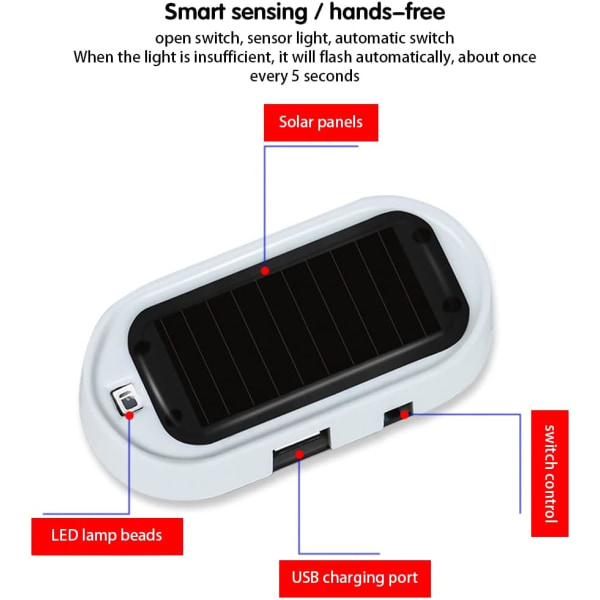 Bilarm LED-lampa, Solcellsdriven Bilarm Signallampa Sol