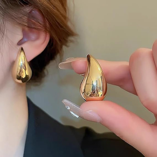 2 par vanddråbe øreringe til kvinder, guld tykke sølvbelagte vanddråbe øreringe, hypoallergeniske