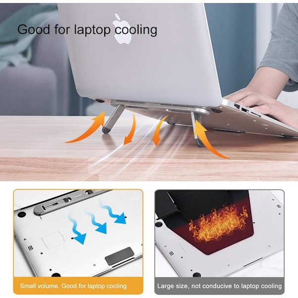 Paket, Ergonomiskt Laptopställ (Silver), Laptopkylare, Tangentbordshållare, Kompatibel med 10-15,6 tums Laptops