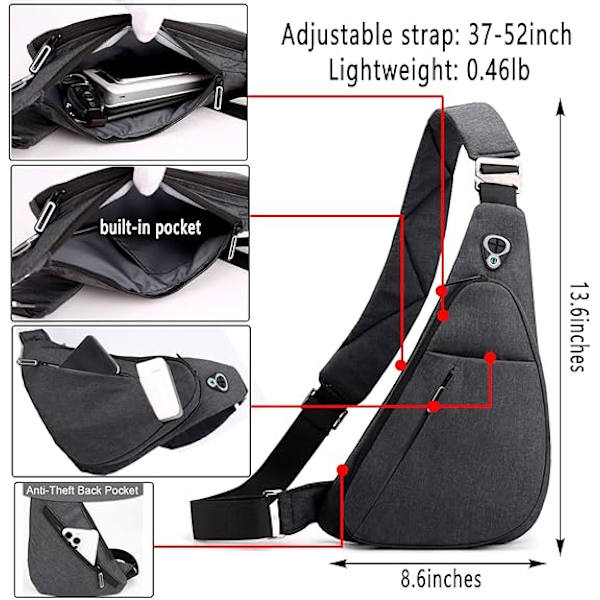 Sling Bag Crossbody Ryggsäck Axel Väska Vandring Dagryggsäck för Män Anti