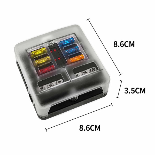 6-vägs 12V säkringsdosa, säkringshållare blad säkringsblock med 16 säkringar 6
