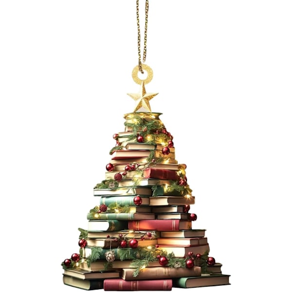 8×8×0.3cm Juletreformet Bokhyllepynt, 2D Akryl Flatt Bokstablet Ornament, Julepynt for Innendørs