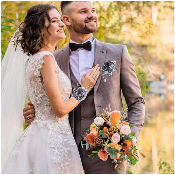 Brudepike håndleddsblomst Corsage Brud Silke håndleddsblomst, med kunstig perleperle Elasti