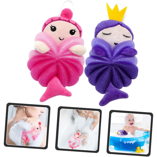 2 stk. Badebold Brusepude Svampe Luffa Baby Badebørste Havfrue Baby Bruselege Spude Vask Bade Svampe Brusebold Bod