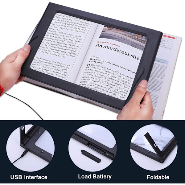 Glass Large Full-Page Rectangular 3X Magnifier LED Lighted I