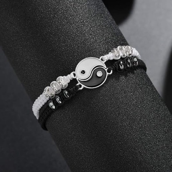 (Sølv Tai Chi) Armbånd 2 Stykker Matchende Yin Yang Justerbar Tau Armbånd Egnet for Par F