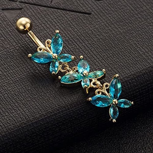 2 stk. 12x46mm Fancy Ædelstens Triple Butterfly Kirurgisk Stål med Solid Titan Navlepiercing