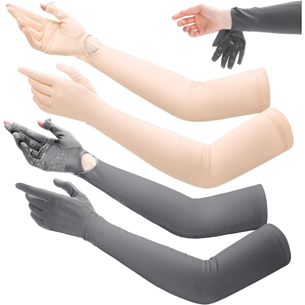 2 par solbeskyttende handsker til kvinder med lang solbeskyttelse og touch screen-funktion Jelly Orange and Gray