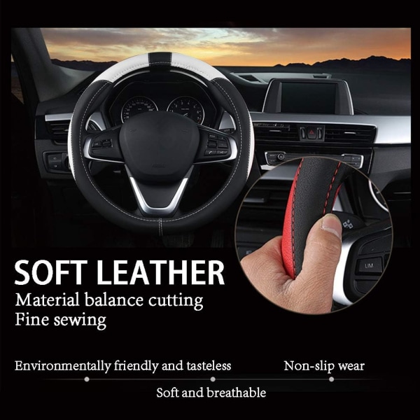 Black-White Universal Microfiber Leather Steering Wheel Cover Bre