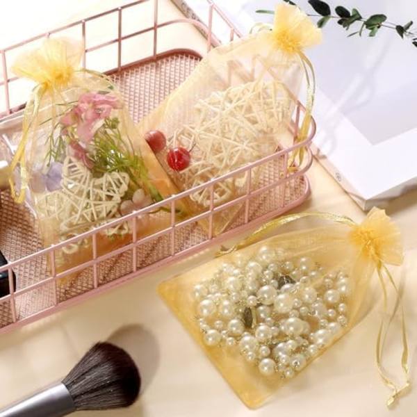 9x12cm 50 kpl Organza-pussit, Kulta Hääjuhlat Suosiolahja Lahjapussi, Satiini Nuija Organza Pussit Korut Kellon Pussit, Mesh G