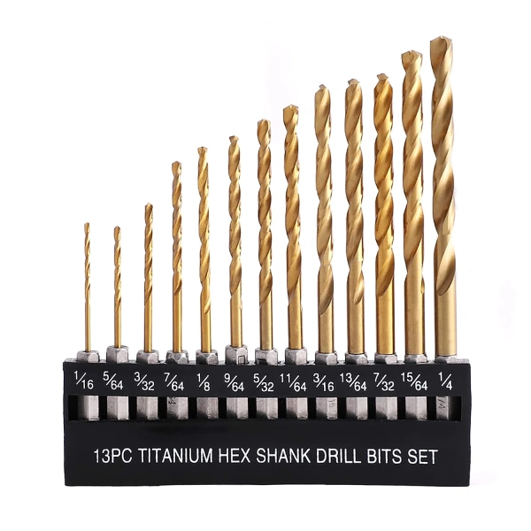 Titanium Twist Drill Bit Set - 13 dele HSS stål sekskantskaft