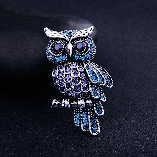 Färgglad Ihålig Uggla Rhinestone Brosch Söt Emalj Djur Cos
