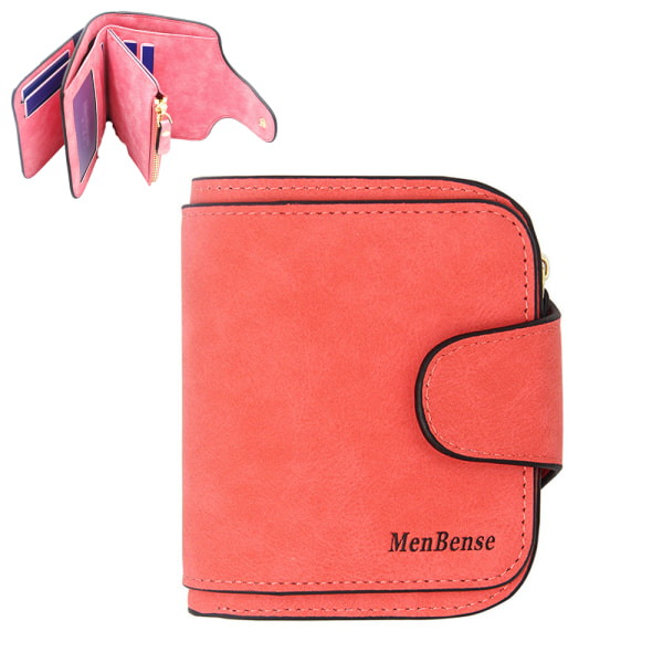 Mote lommebok for kvinner, rosa liten myntveske for kvinner lær F