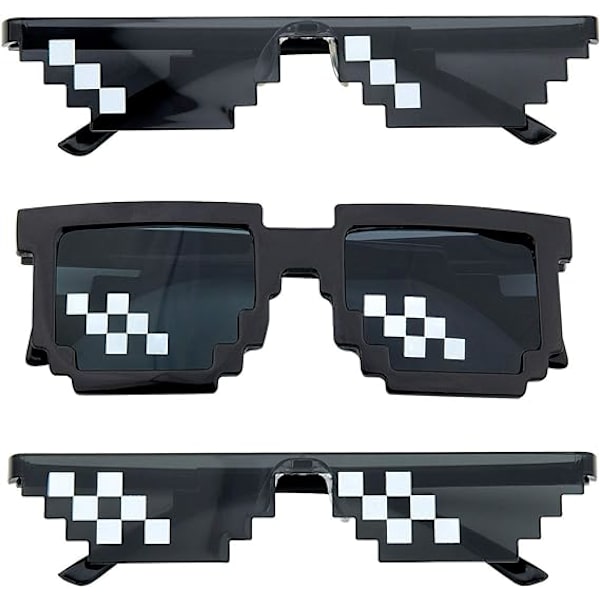 3 pak Thug Life solbriller, leveres med 3 opbevaringsposer, MLG Pixelated solbriller, herre- og damesolbriller