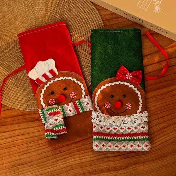 33x14cm 2kpl Joulupullonpäällinen, Punainen+Vihreä Pulloneule Rusettihuivilla, Pullonvaatesetti