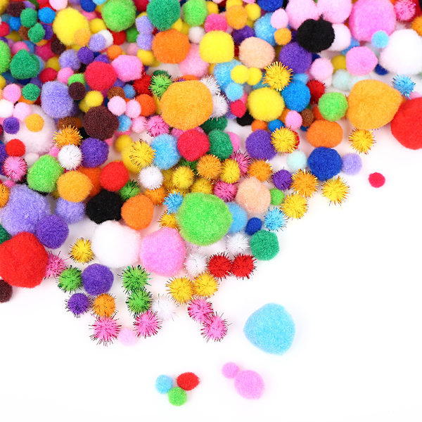 1000 stk. Pom Poms, Multifarvede Pom Poms i Bulk til Kunsthåndværk, Bløde og Fluffy Pom Poms til Håndværk, Assorterede Størrelser Pom Poms, til