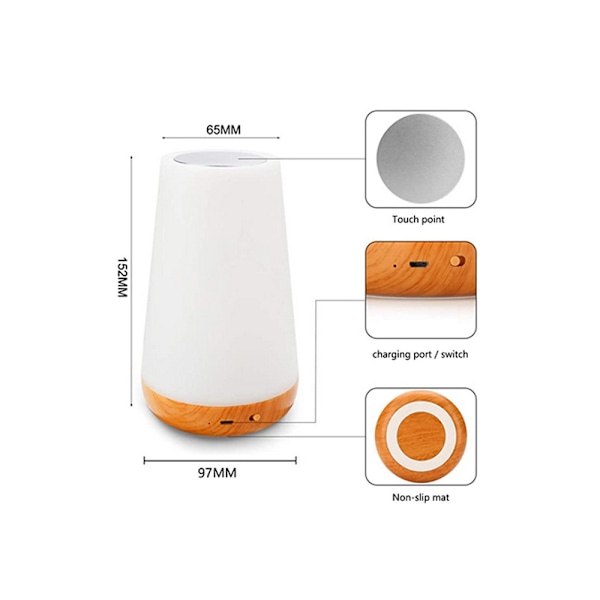 LED-nattelys, sengebordslampe, farveskiftende touch-nattelys